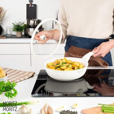 Сковорода Moritz & Moritz 26 см з кришкою - антипригарне покриття, Soft-Touch ручка, для смаження, тушкування, варіння на пару, підходить для всіх плит (кремовий)