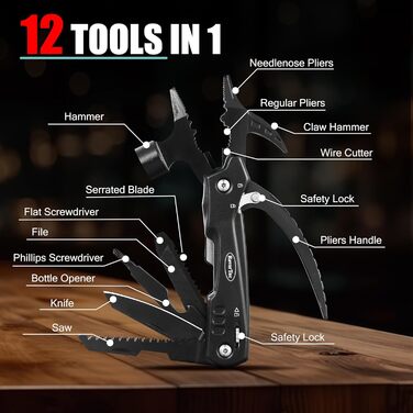 Набір інструментів RoverTac: подарунок для тата, 12-в-1 мультитул, молоток, ліхтарик, ніж, подарункова коробка 'BEST DAD EVER'