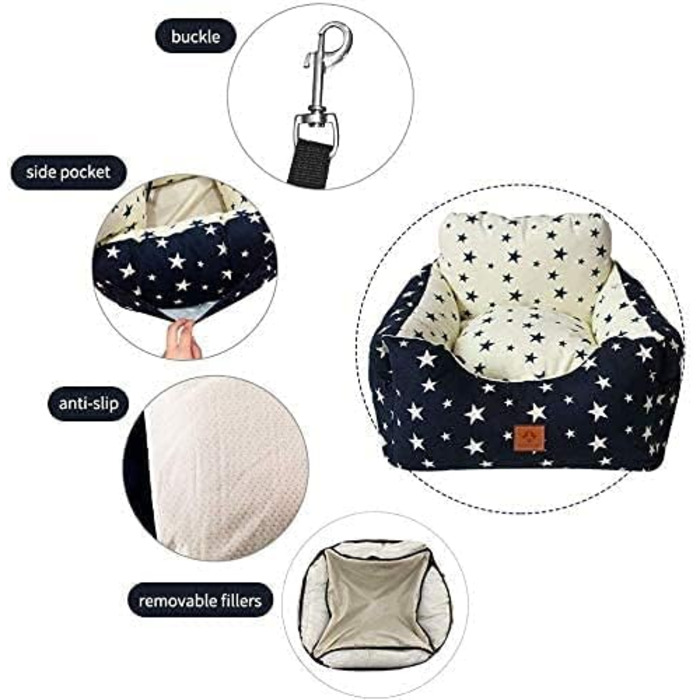 Автокрісло для собак маленьких порід, миється, стійке до плям. Зручне автокрісло для маленьких собак, безпечне, з високоякісного матеріалу та кишеню для зберігання. Супер м'яка бавовна PP, комфортне (Бежевий, Medium)