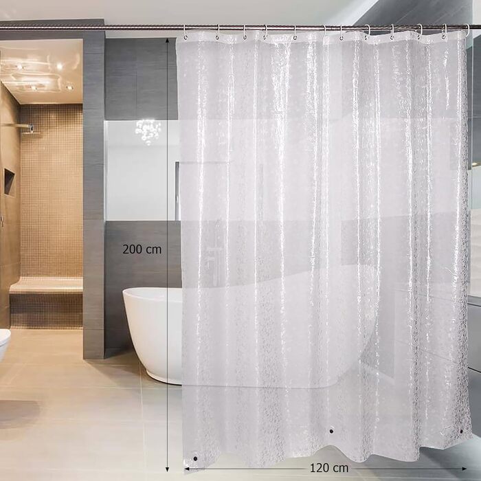 Шторка для душу Weltrxe Anti-Schimmel з вантажем та магнітом, 120x180 см, водонепроникна, антибактеріальна, EVA, для дітей, 3D-камінь, з 8 кільцями для душу