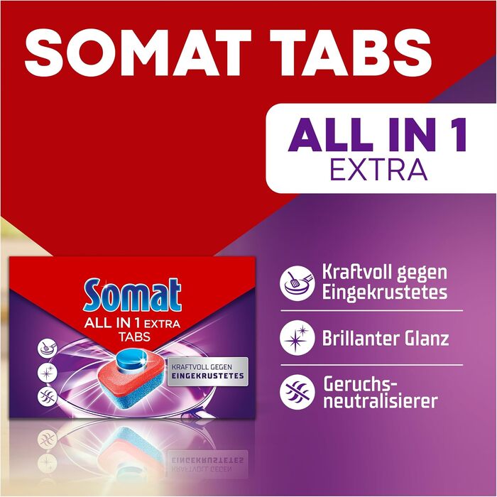 Таблетки для посудомийних машин Somat All in 1 Extra, для всіх програм (Eco, коротких, низькотемпературних), 92 шт