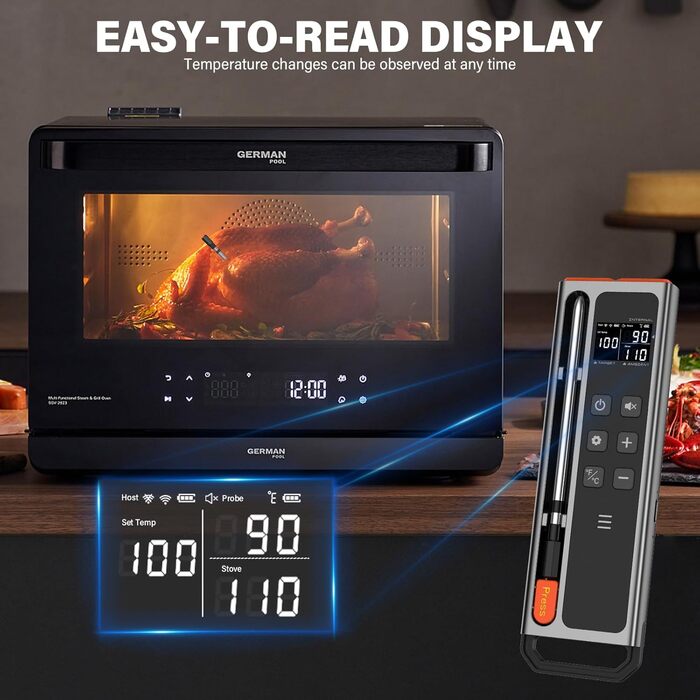 Бездротовий Bluetooth термометр для м'яса з LCD-дисплеєм, таймером і сигналом, 150 м, цифровий термометр для барбекю, гриля, коптильні та духовки