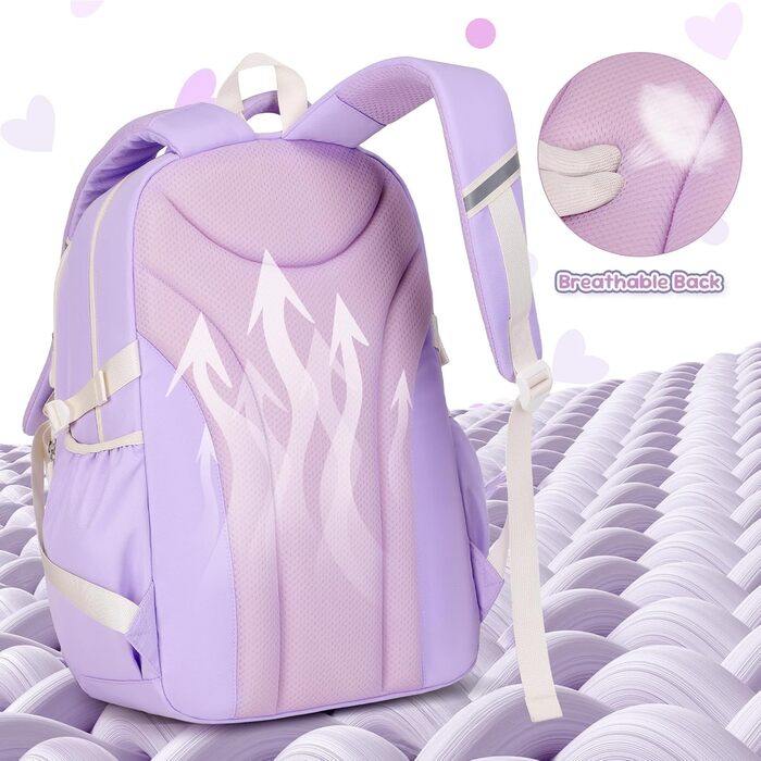 Шкільний рюкзак для дівчаток 1-5 класів з милим гаманцем, стильний рюкзак у школу для дітей та підлітків, ідеальний для школи та подорожей (фіолетовий)