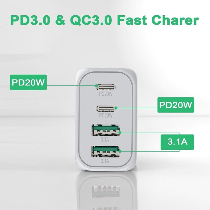 Набір зарядних пристроїв USB-C 40W (2 шт) з підтримкою PD3.0 та QC3.0. Підходить для iPhone, iPad, Samsung, Xiaomi, Google. Білий колір.