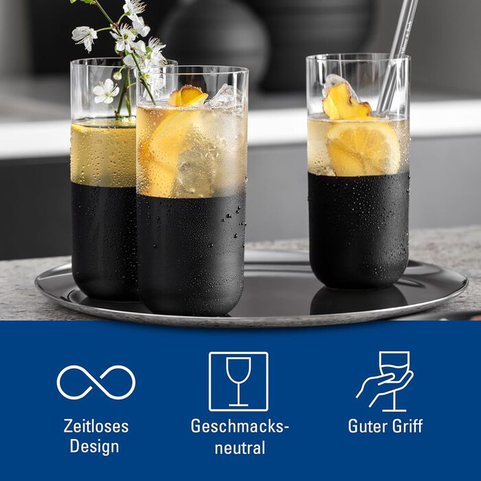 Villeroy & Boch Rock Blanc Long Drink Glasses Set - 4 Piece Cocktail & Mocktail Glasses - 300ml Crystal Glass - Matte White Slate Look