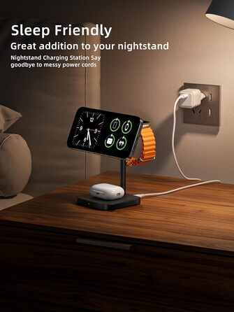 Станція зарядки LULULOOK Qi2 MagSafe 3-в-1 з алюмінію для Apple Watch та iPhone, 15W швидка зарядка для iPhone 17 Pro Max/17 Pro/17 Air/17, 5W для Apple Watch Ultra, AirPods, Титан (Чорний)