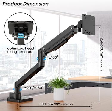 Кріплення для монітора - підставка для 1 монітора, 17-49 дюймів, плоский/вигнутий екран, чорний, газ-амортизатор, регулювання висоти, VESA 75x75/100x100, 2-20 кг