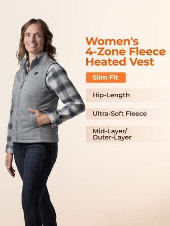 Обігріваючий жилет ORORO для жінок, фліс, з Powerbank, XL, сріблясто-сірий