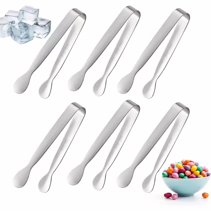 Small Mini Tongs, 10.7 cm, Stainless Steel, small tongs for serving food, durable metal kitchen tongs for ice, salad, toaster, desserts, appetizers, and charcuterie boards (6 pieces)