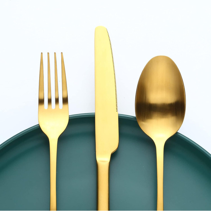 Набір столових приборів Bestdin 30 предметів з нержавіючої сталі, матове золото. Набір ножів, виделок, ложок для 6 осіб, посудомийна машина