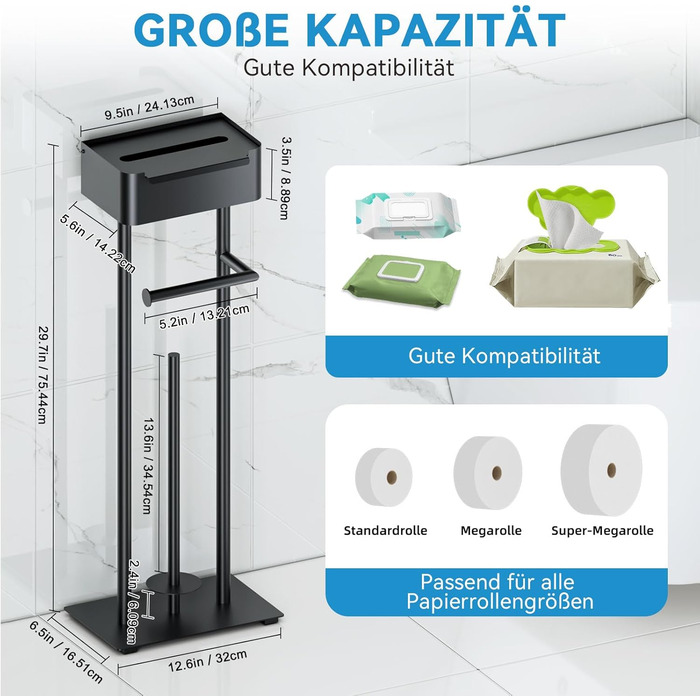 Підставка для туалетного паперу настільна з боксом для вологих серветок, чорна матова – Pro