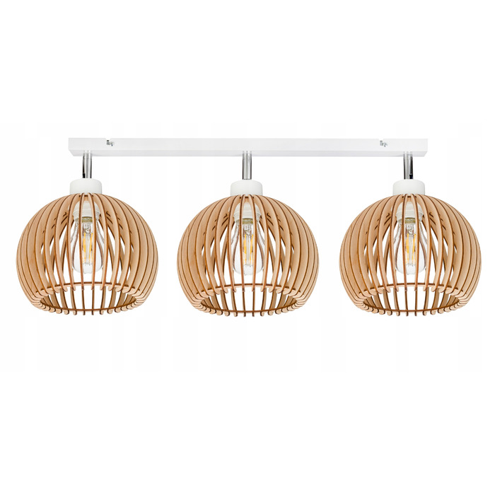 Стеля люстра-плафон у стилі LOFT, рухома, з кулястим плафоном 36 см, дерево, на 3 лампи E27