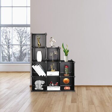 TUMUCUTE Storage Cube Shelf with 9 Cubes, Plastic, Cabinet, Modular, Bookshelf, Storage Shelves for Bedroom, Living Room, Office, Black