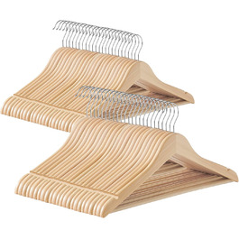 SONGMICS Wooden Clothes Hangers, 48-Piece Set, Wooden Hangers, Shoulder Indentations, Trouser Bar, Trouser Hanger, 360° Swivel Hook, for Jackets, Shirts, Coats, natural beige CRW010N48