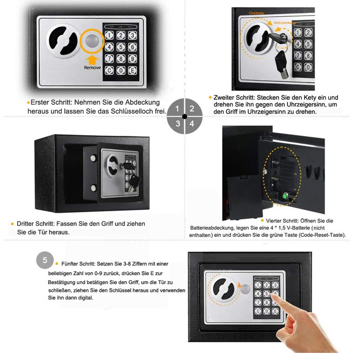 Сейф для ключів Tresor з ключовим та кодовим замком - 31 x 20 x 20 см, вологостійкий меблевий сейф для дому, офісу, готелю - чорний