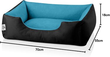 Ліжко для собак BedDog M - м'яке лежання, корзина, диван, софа - знімний чохол, можна прати, для маленьких собак BLUE-SKY (чорний/синій), 70 x 55 x 18 см