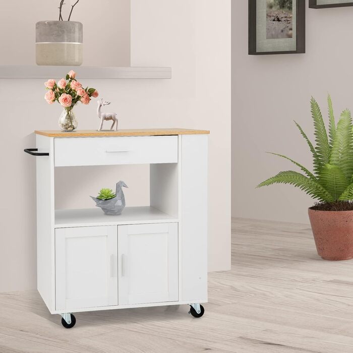Giantex Rolling Kitchen Cart with Drop Leaf Top, Kitchen Island with Storage, Mobile Kitchen Island Wood, Kitchen Storage Cabinet Serving Cart with Drawer & 3 Shelves (White)
