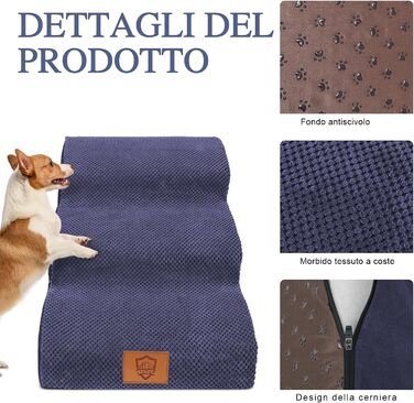 Сходинки для собак Masthome: 3 сходинки, блакитні, для маленьких собак та котів, 40 см, знімний чохол