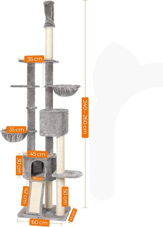 Дряпка для котів Feandrea, кігтеточка, 2.4-2.6 м, світло-сіра, PCT110W01