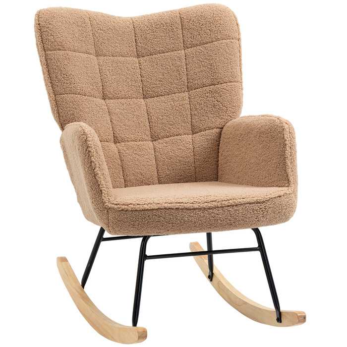 HOMCOM Rocking Chair, Glider Chair, Accent Chair, Recliner Chair with Faux Sheepskin, for Bedroom, Up to 120 kg, Brown | Aosom