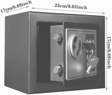 Електронний мінісейф для дому 4.6Л з цифровим кодом та ключами, компактний металевий сейф для меблів та стін, сірий