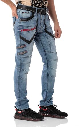 Чоловічі джинси Cipo & Baxx Destroyed, блакитні, 38W/32L | Модні рвані джинси в стилі biker