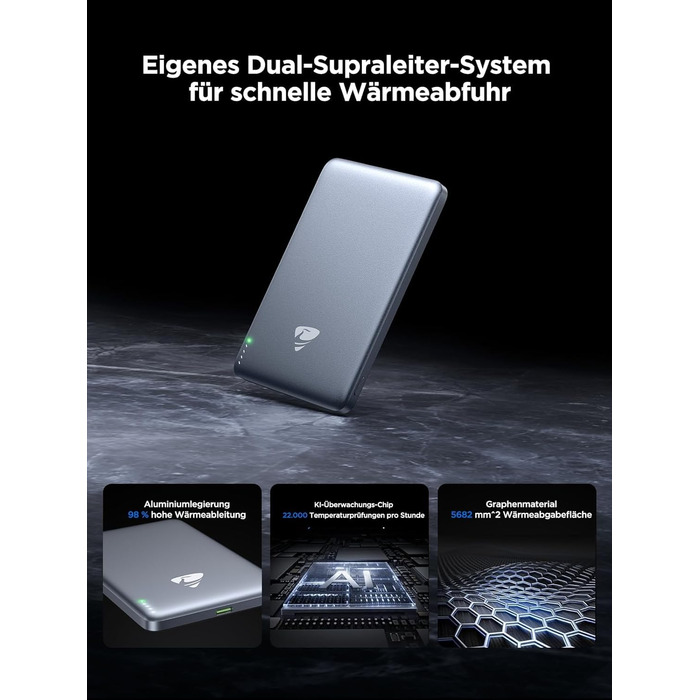 Power Bank MagSafe 5000mAh з бездротовою зарядкою 15W та USB-C, 20W PD, Gray - для iPhone, AirPods