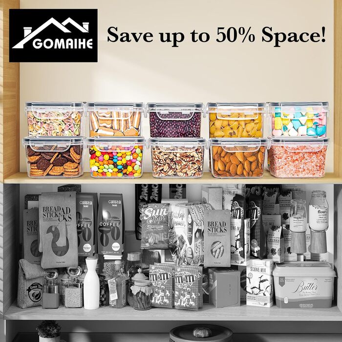 Контейнери для зберігання GoMaihe 12 шт. з кришкою: набір для кухні, 800 мл, з етикетками. Їдальня для їжі, крупи, цукру та спецій. Без BPA, придатні для миття в посудомийній машині. Чорний колір, 0.8 л x 12 шт.