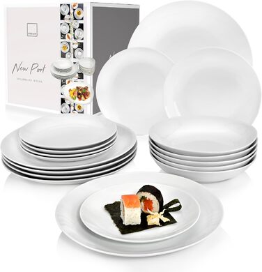 SÄNGER | Tableware New Port white, 18-piece dinnerware set for 6 people made of porcelain, wedding plates, dinner plates | PREMIUM COLLECTION Tableware 18 pcs