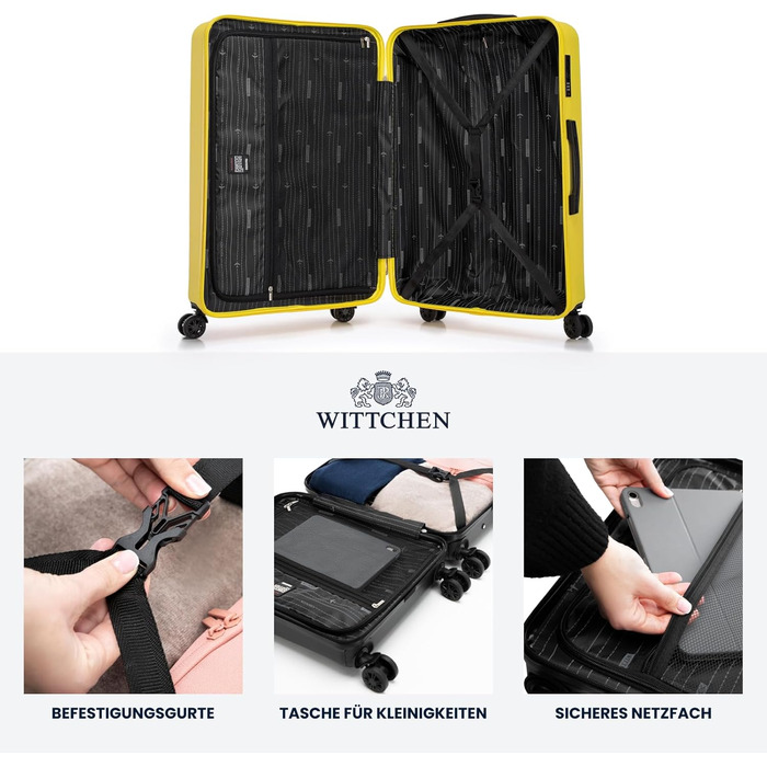 WITTCHEN Skyspeed Line: Великий валіза з жорстким корпусом ABS, 4 колеса, телескопічна ручка, комбінаційний замок, підходить для Lufthansa/Eurowings/Ryanair/Condor, жовтий (набір 3шт)
