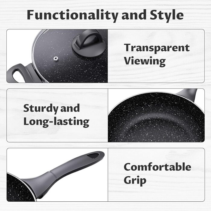 Набір посуду BEZIA з індукційним покриттям, 10 предметів, нержавіюча сталь, антипригарне покриття, бакелітові ручки, чорний