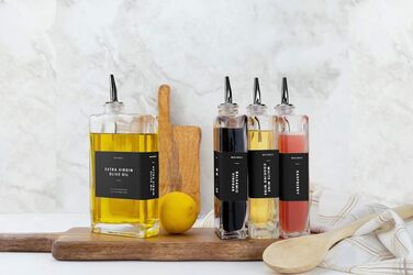 Molimoli Olive Oil Dispenser Bottle for Kitchen, Automatic Dispenser, Glass Thin Bottle Dispenser for Kitchen, Olive Oil Menage | 2-Piece Set - Black