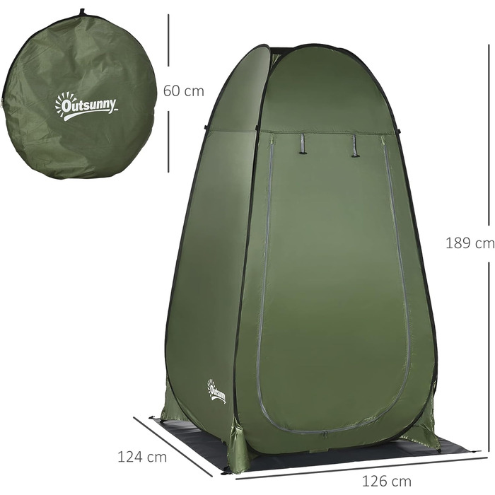 Outsunny Pop-Up Camping Shower Tent & Toilet Privacy Shelter with Carry Bag - Portable Outdoor Changing Room & Shelter - 126x124x189cm