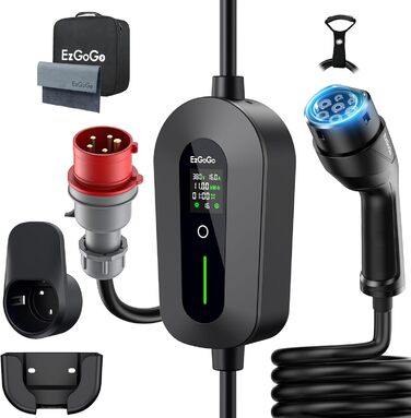 Мобільний зарядний пристрій Wallbox 11 кВт для електромобілів та PHEV, Тип 2 (3-фазний) з кабелем CEE 16A, адаптери, IP65, 7м, Базовий комплект