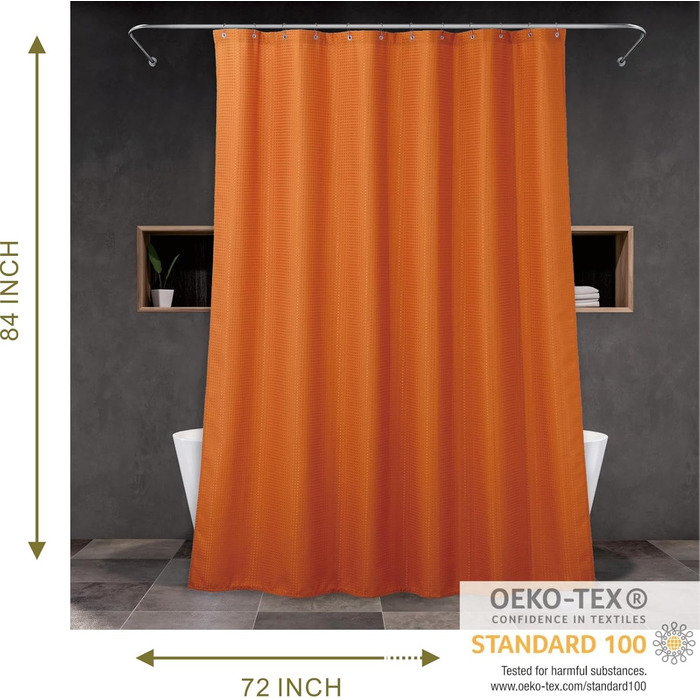 Штора для душу Waffelmuster оранжева 183x183 см, щільна поліестерова, водонепроникна, машинне прання