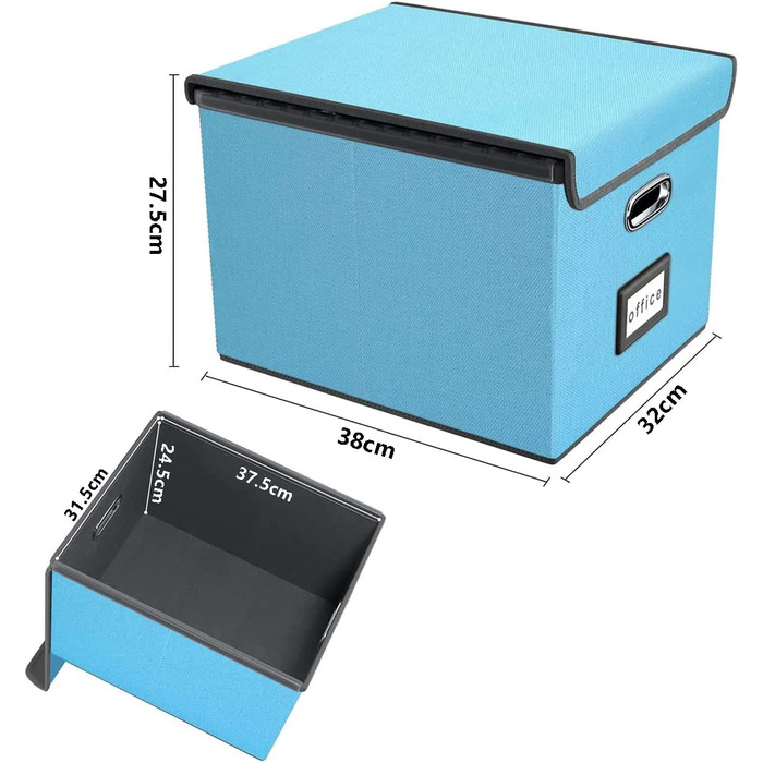Okydoky Storage Boxes with Lid, Hanging File Folder Box made of Fiberboard and Paper in Stylish Linen Look, Suitable for Home and Office, File and Toy Storage Box (Sky-blue, 1pc).DE Sky Blue