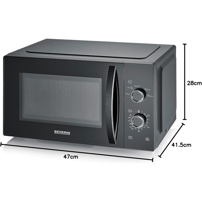 Мікрохвильова піч Severin 2-в-1 з грилем, 20 л, чорна, MW 7762. Плоский скляний стіл, 2 рівні, для кутового посуду, легке очищення