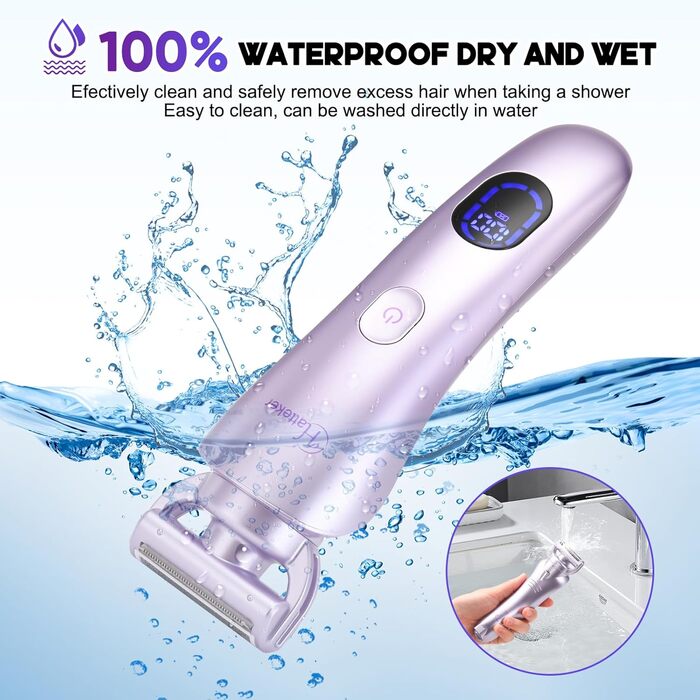 Електричний жіночий епілятор Hatteker 3-в-1: тример для бікіні, бритва та епілятор. З LED-дисплеєм, водонепроникний IPX7, USB-зарядка (фіолетовий)