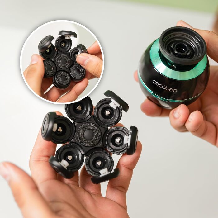 Електричний голчастий триммер Cecotec Bamba PrecisionCare для гоління голови, 7 плаваючих лез, 60 хв роботи, станція зарядки, дисплей, портативний, легке очищення