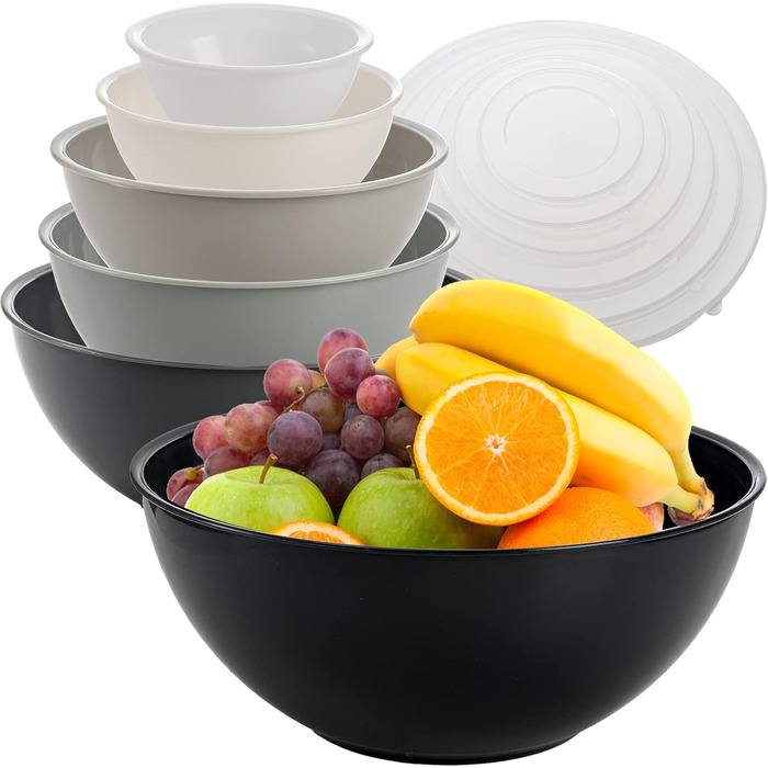 Okllen 12-Piece Plastic Mixing Bowls with Lids, Colorful Nesting Bowl Set, Stackable Mixing Bowls for Cooking, Baking, Fruits, Salads, Food Storage, Microwave and Freezer Safe