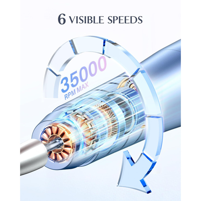 Електрична фрезерна машинка JOREST 13-в-1 бездротова, 35 000 об/хв, 6 режимів - набір для манікюру та педикюру для гелю та акрилу, для початківців, Aqua Blue
