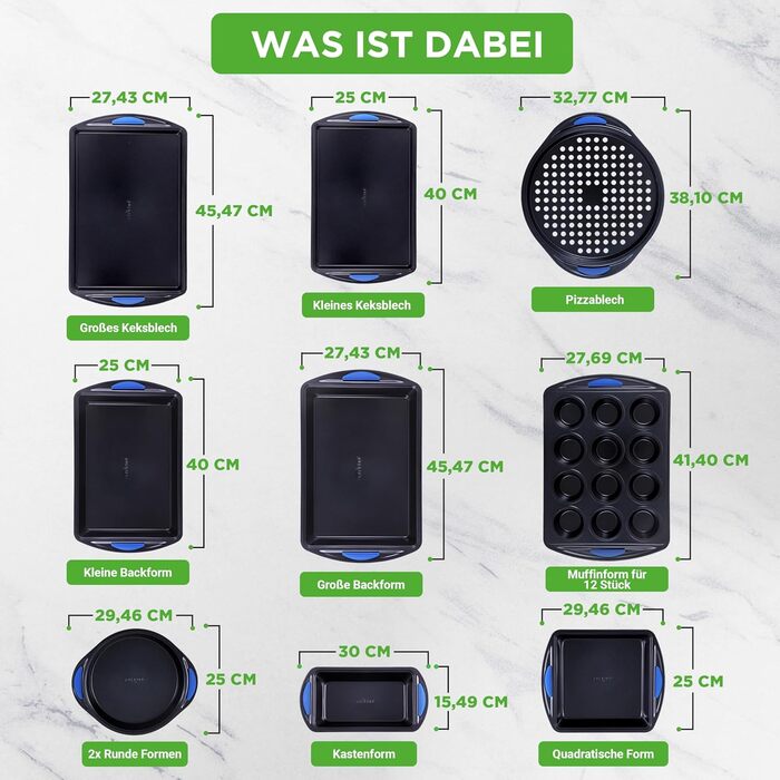 Набір для випічки NutriChef (10 шт.) з антипригарним покриттям, включає форми для пирогів, хліба, мафінів та печива