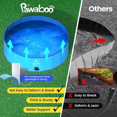 Pawaboo Foldable Dog Pool, Dog Bath, Swimming Pool for Dogs, Easy Storage, Durable Scratch-Resistant Pet Pool for Puppies and Cats, Portable Splash Pool for Pets (80cm x 20cm, S)
