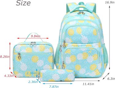 Шкільний рюкзак ZHIERNA для дівчаток-підлітків: набір з ланч-боксом та пеналом (зелений)