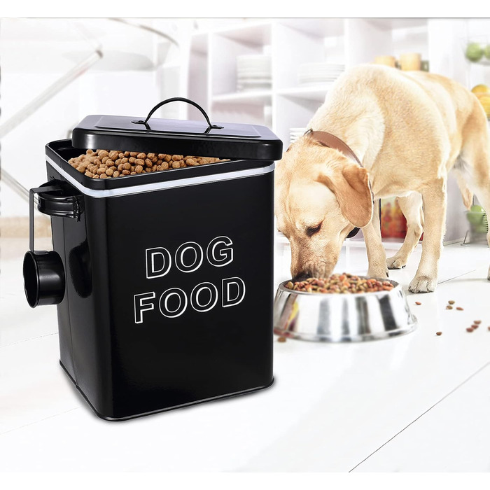 Контейнер для корму для собак Pethiy, 6.5 літрів, метал, з міркою, білий