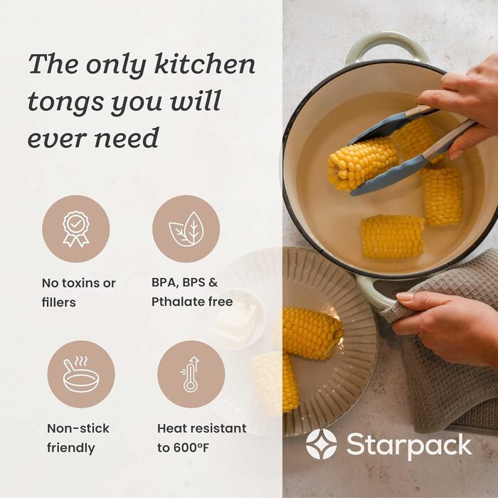 Кухонні силіконові щипці Starpack для приготування та гриля, 22,9 см, антипригарні, жаростійкі до 315°C, з нержавіючої сталі, синьо-зелені
