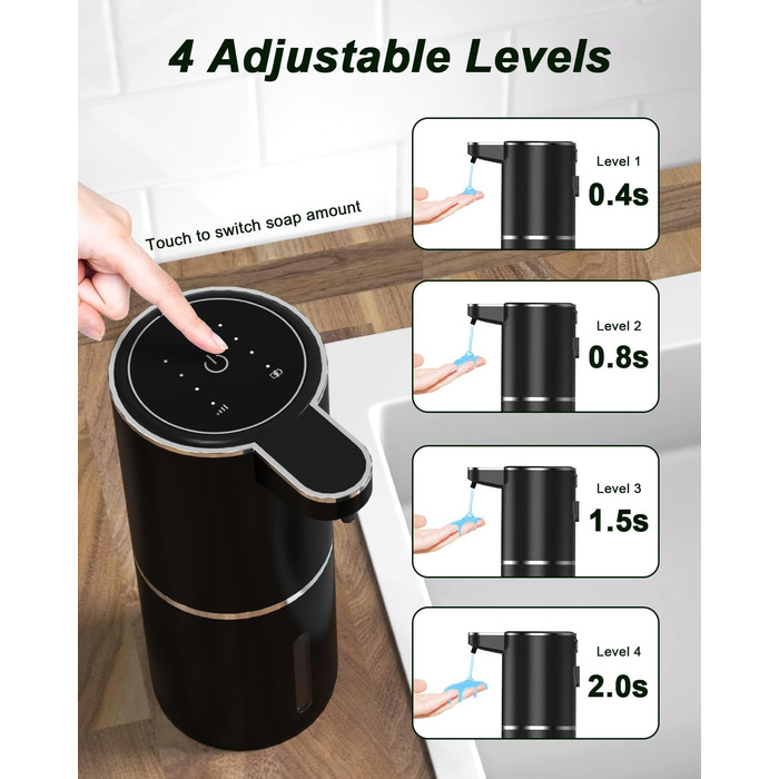 Автоматичний диспенсер для мила Dalugo USB-C, електричний сенсорний дозатор мила, 4 рівня, для кухні та ванної кімнати, білий