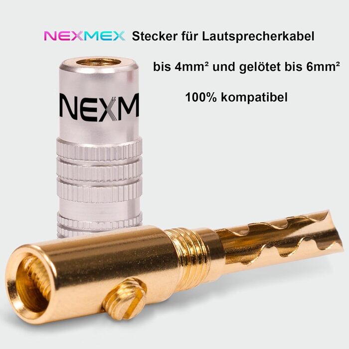 NEXMEX Бананові конектори 4мм - набір 4 шт. - Золото 24K - для акустичних кабелів - Hi-Fi аудіо