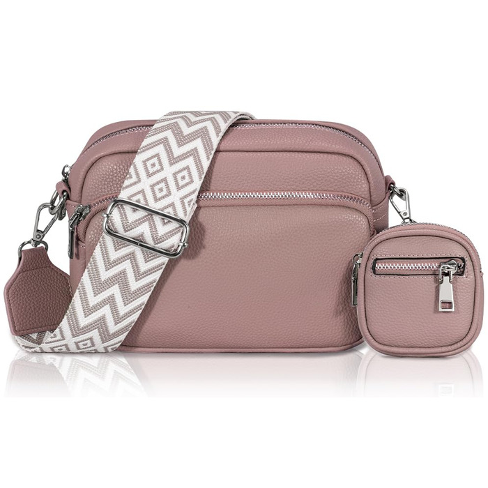 Сумка жіноча через плече крос-боді PU шкіра (темно-рожева) з віднімним ремінцем