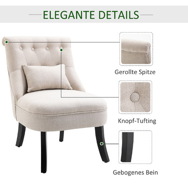 HOMCOM Cozy Upholstered Armchair with Backrest Cushion, Ideal for Reading and Relaxing, Linen-Look Fabric, 20.5 x 27.2 x 30.3 inches, Cream White